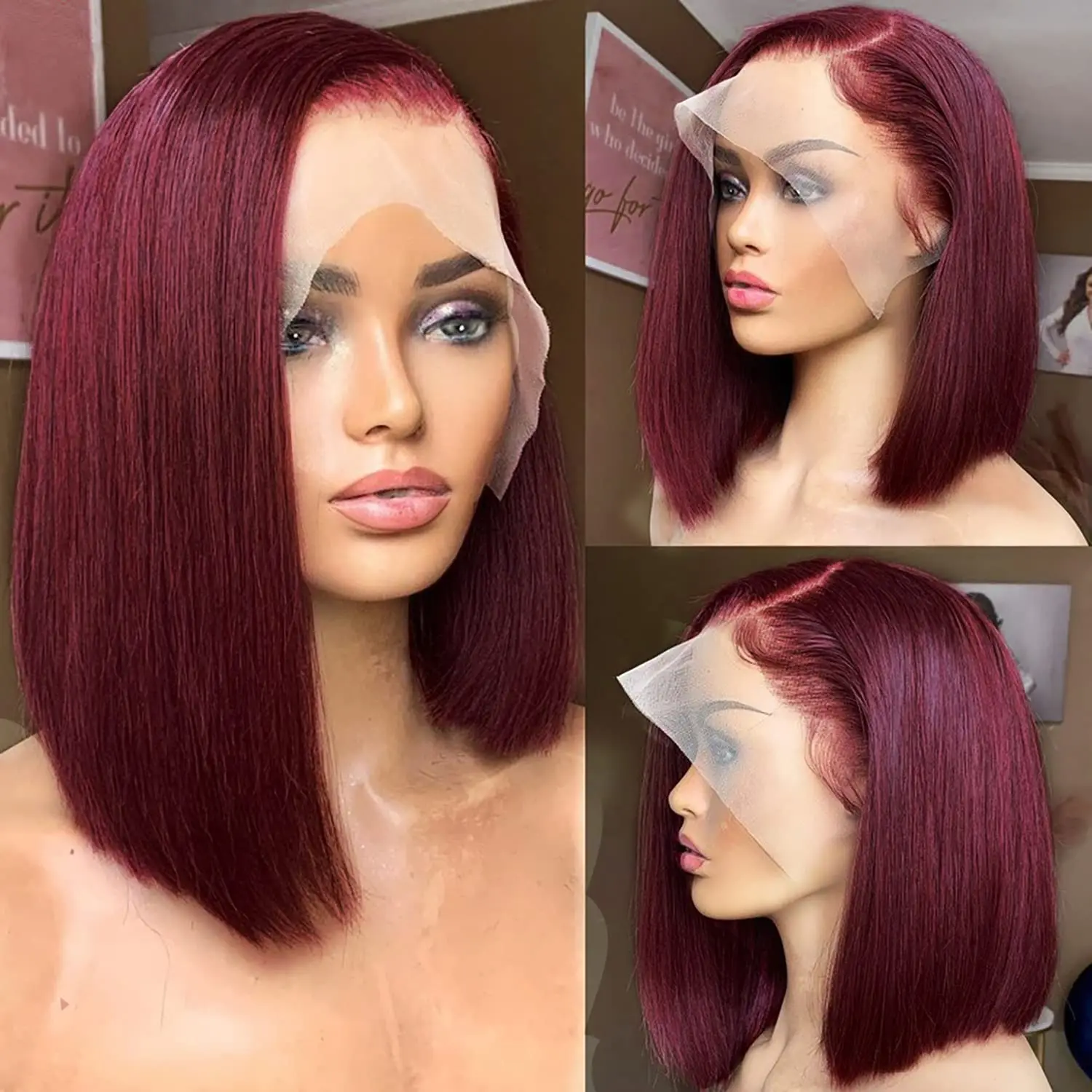 

99J Burgundy Lace Front Wigs Human Hair Bob Wig 13x4 Lace Frontal Short Bob Wig Human Hair Pre Plucked Natural Hairline Wine Red