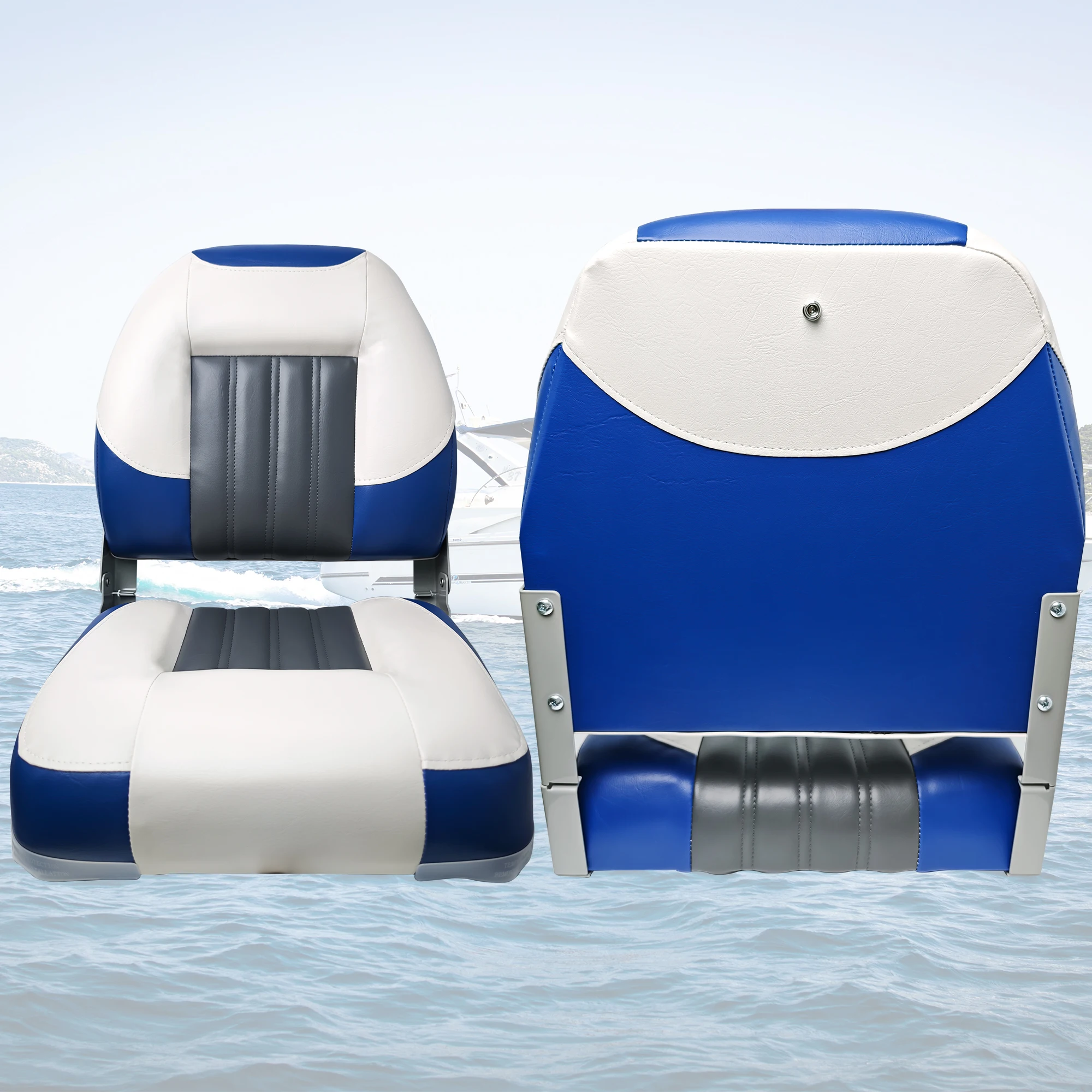 

Low Back Folding Boat Seat Thickened Sponge Padding and Hinge Back Fold-Down for Fishing Marine Bass Pontoon