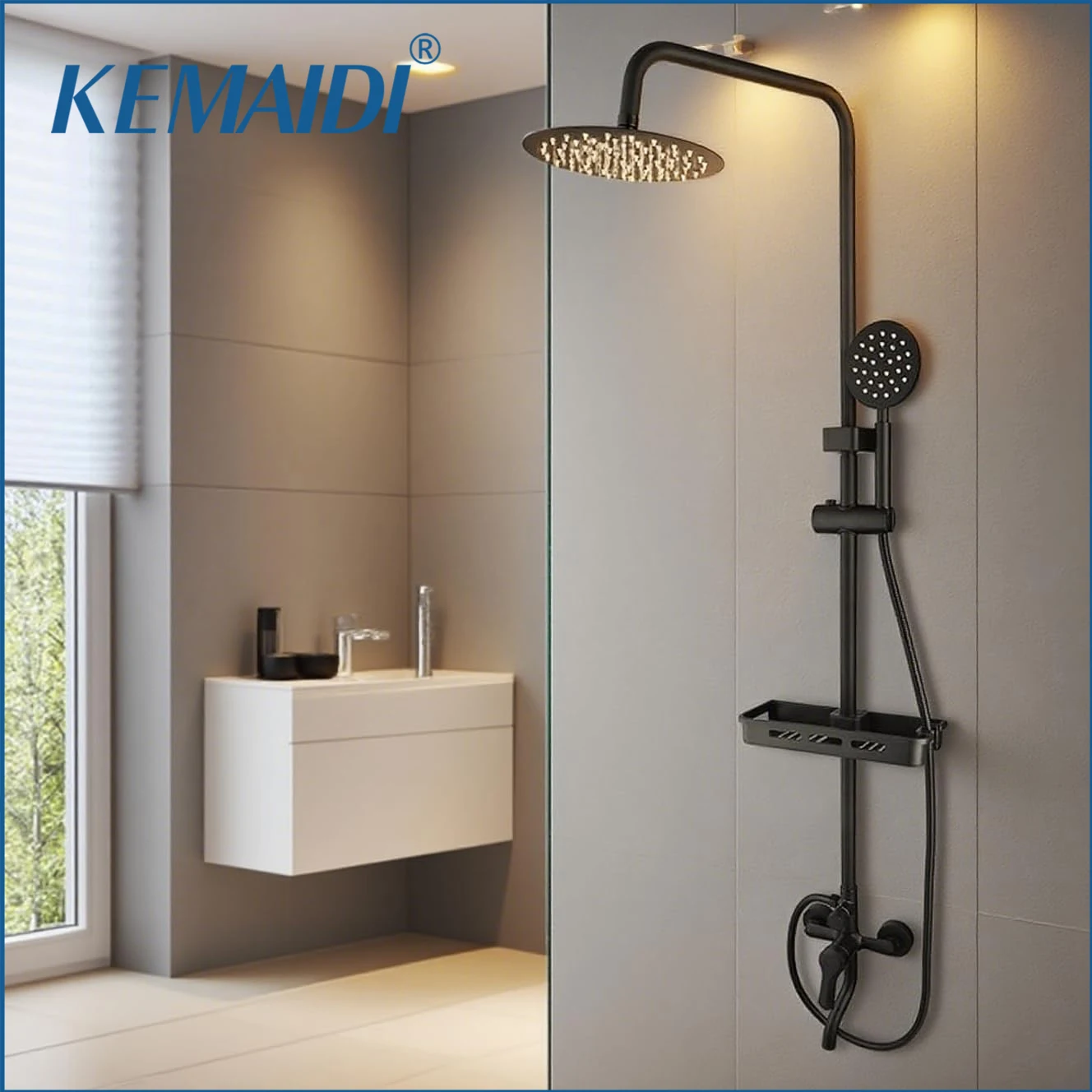 

KEMAIDI набор смесителей для душа в ванной комнате, 3-функциональная душевая система на открытом воздухе с ручным распылителем и изливом для ванны, матовый черный душевой набор