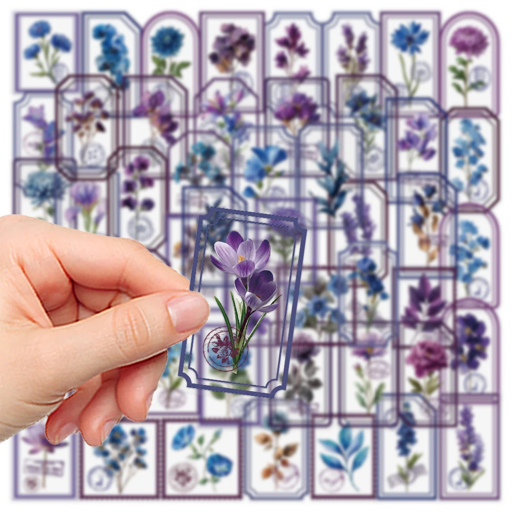 10/30/50pcs Cartoon Purple Flower Stamp Stickers Aesthetic DIY Notebook Phone Guitar Diary Cute Waterproof Graffiti Sticker Pack