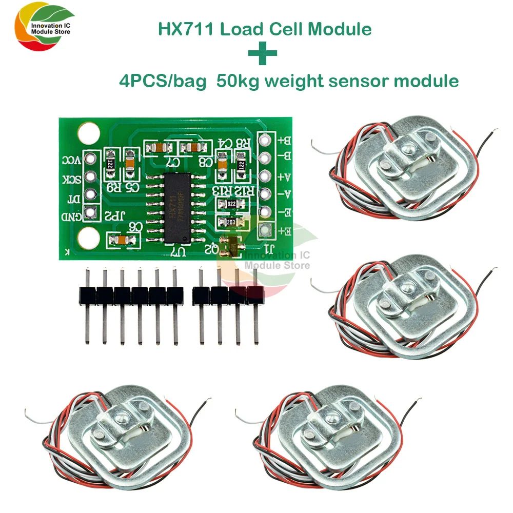 HX711 AD Module Human Body Load Cell Load Cell Pressure Sensor+4Pcs 50kg Weight Scale Load Cell Weight Sensor+Measurement Tool