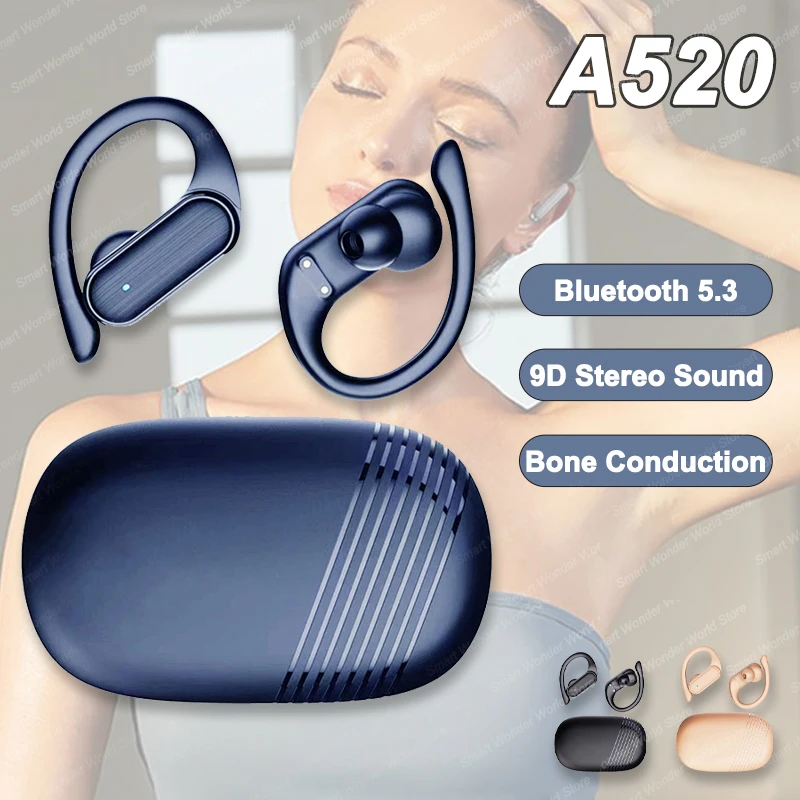 

A520 Bluetooth5.3 Headphones HiFi Sound Earhooks Wireless Earbuds Bone Conduction Sport Headest Waterproof Earphones With Mic