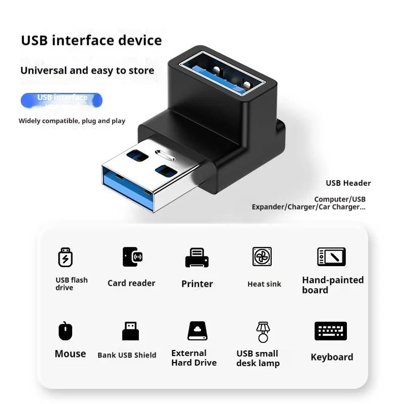 90 Degree USB 3.0 Male to Female Right Angle Extension Adapter USB Upward Elbow Adapter 10Gbps For Laptop PC Connector Converte
