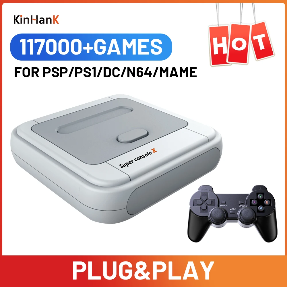 KINHANK Super Console X Game Box Retro Game Console 100000 Video Games for DC/MAME/Naomi with gamepads Game Player