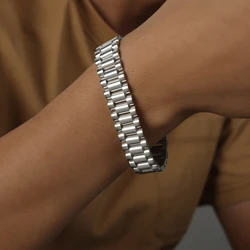 20cm No Rusted Stainless Steel Bracelet For Women Cuban Chain Bangle Band Style Simple High Quality Fine Jewelry Wholesale