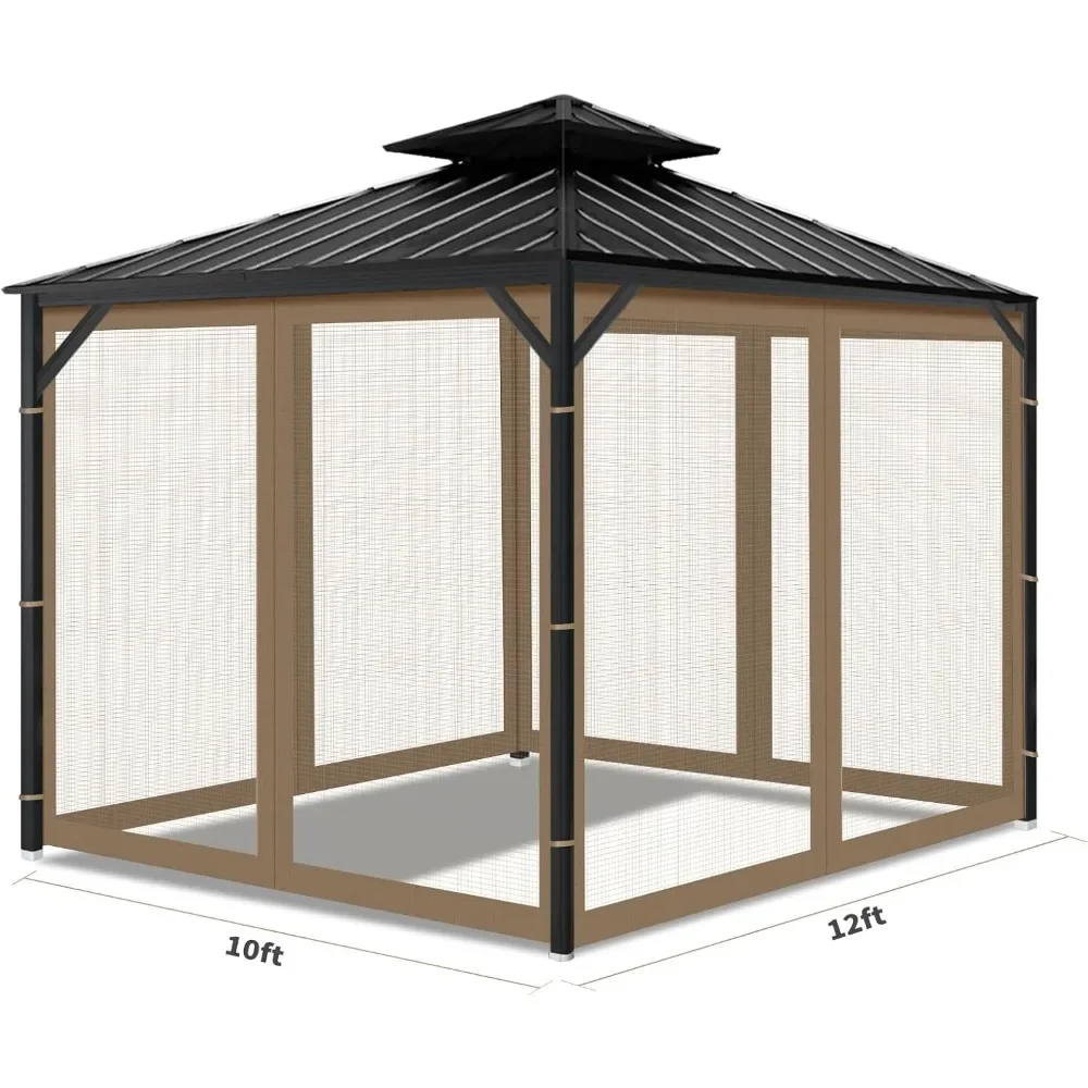 Gazebo Uniwersalna wymienna moskitiera, 10'x12' Gazebo Outdoor, 4-Panelowe ściany ekranowe do patio na świeżym powietrzu