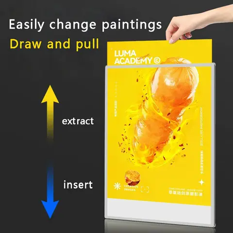 Advertising board A2/A3/A4 poster display ultra-thin LED advertising lightbox menu board tempered glass aluminum alloy frame