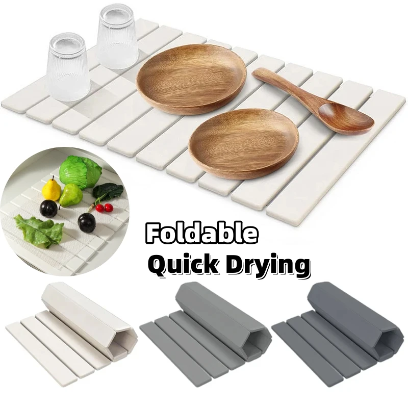 Large Fast Absorbent Stone Quick Drying Mat for Kitchen Counter Collapsible Diatomaceous Earth Dish Drying Stone Dish Drying Mat