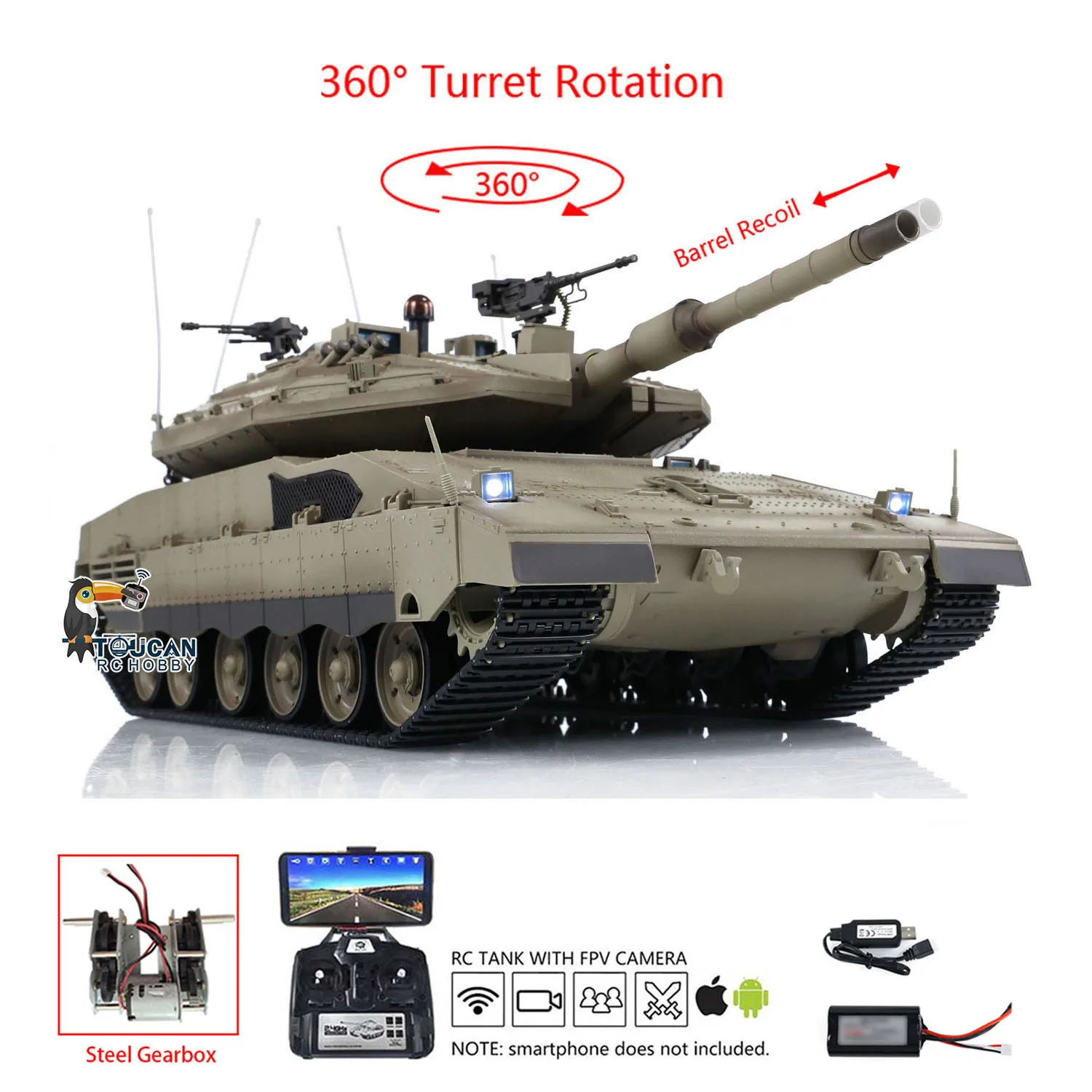 1/16 Heng Long 3958 RC Tanks IDF Merkava MK IV FPV Camera Models Smoke Effect Infrared Battle Metal Gearbox Army Vehicle Toys