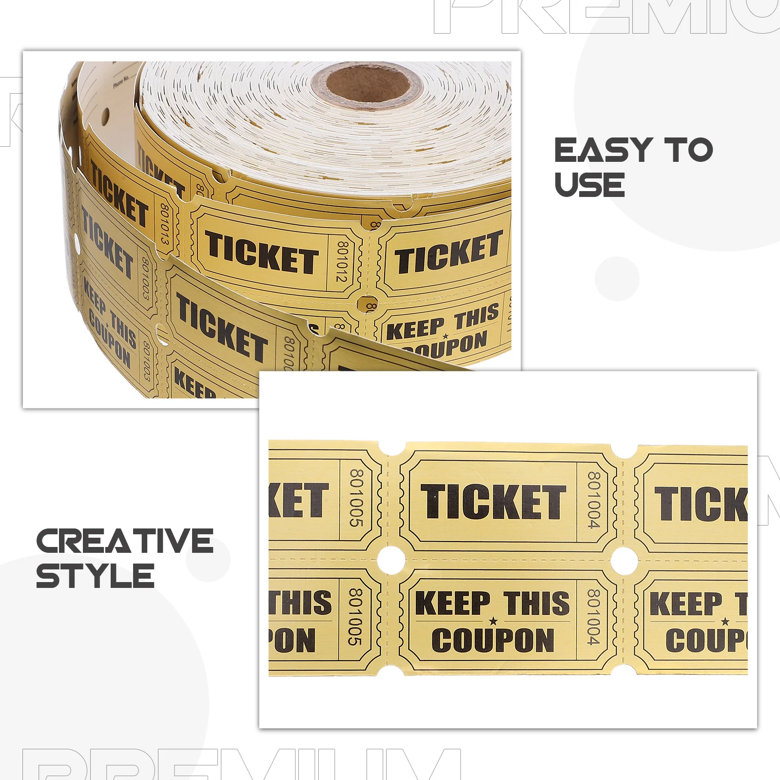 2000pcs Raffle Tickets Paper Golden Stub Reward Carnival Concert Party Favor Event Ticket Labels Bulk School Auction Holiday view 2