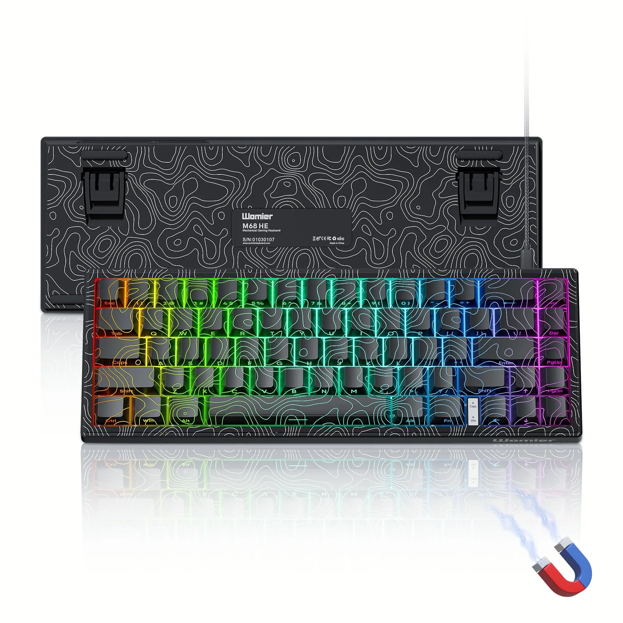 Womier M68 HE V2 65% Black Rapid Trigger Gamer Mechanical Keyboard TOPOGRAPHIC THEMED HALL EFFECT RGB Wired Mounted Keyboard