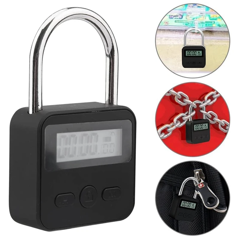 Metal Timer Lock Black Alloy 99 Hours Max Timing LCD Display Multi-Function Electronic Timer Lock