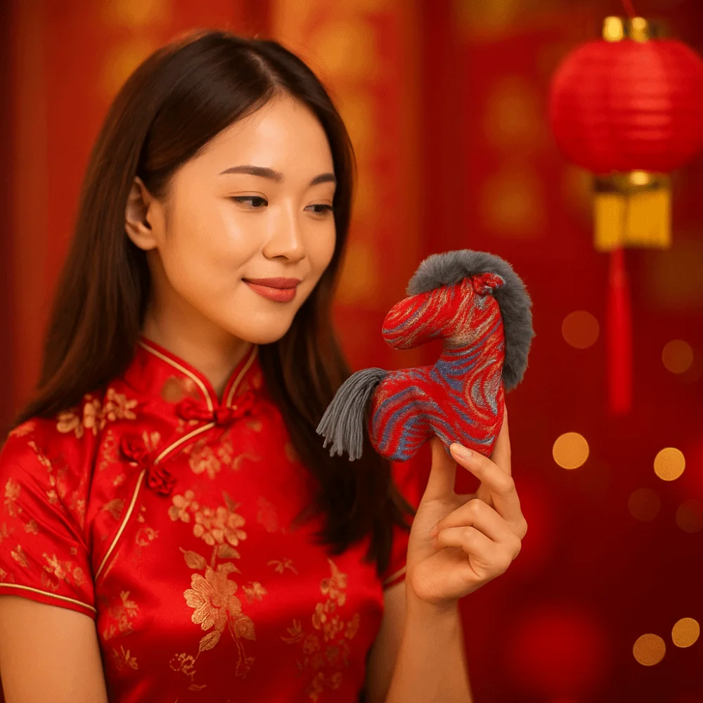 PP القطن محشوة زودياك الحصان أفخم الدمى مقلد شعيرات لينة سنة الحصان التميمة التميمة دمية النمط الصيني #3