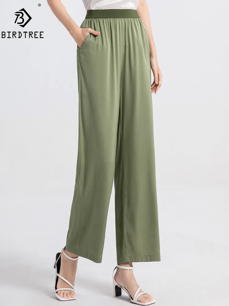 

BirdTree, 19MM 95% Silk Wide Leg Pants, Women High Waist Solid, Retro Casual Loose Straight Trouser, 2024 Summer New B550121QM