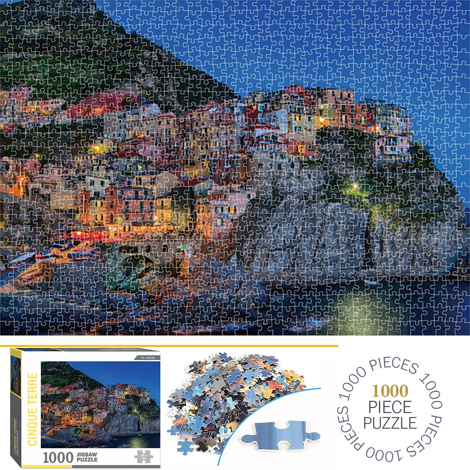 1000 Pieces Cinque Terre Jigsaw Puzzles for Adults Home Decor Games Family Fun Floor Puzzles Educational Toys for Kids