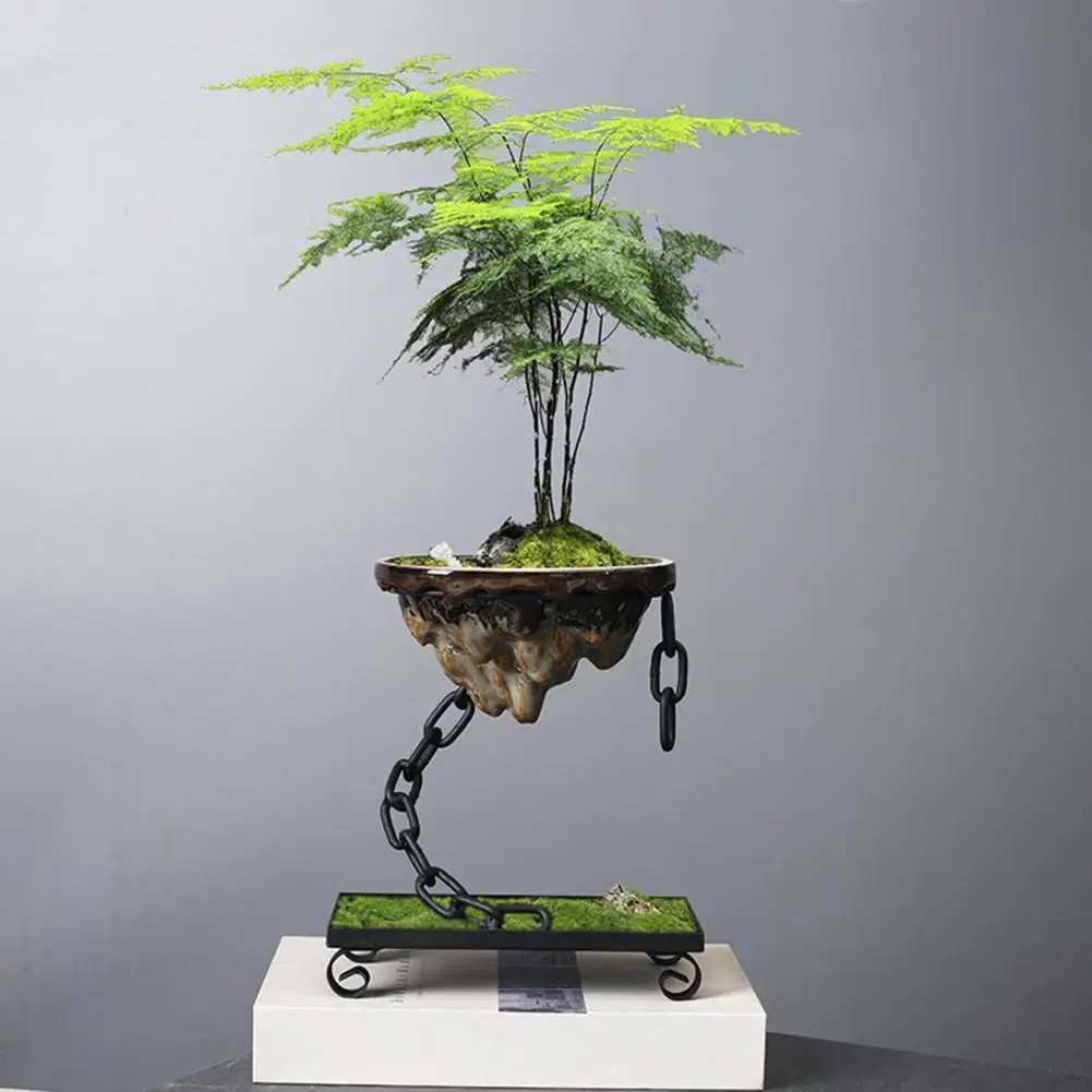 Modern Circle/Square Base Bonsai Planter Chain Suspension Landscape Bonsai Planter Living Room Decoration Decoration