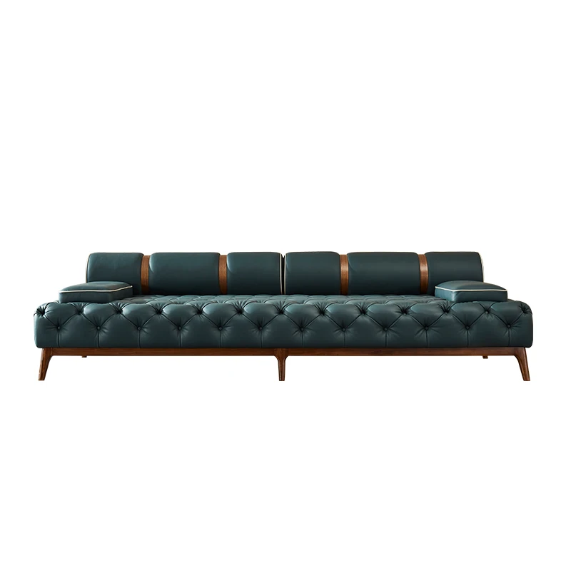 Modern living room luxury furniture set wooden leather sofa