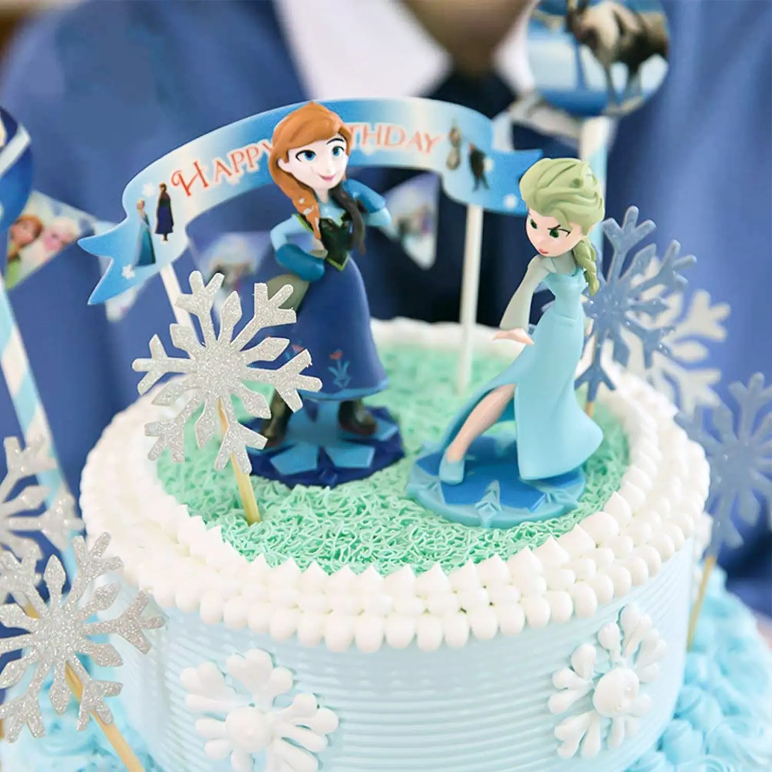 زينة كعكة الأميرة المثلجة ، زينة كيك كب كيك للشتاء ، فضي وأزرق ، لوازم حفلات أعياد الميلاد