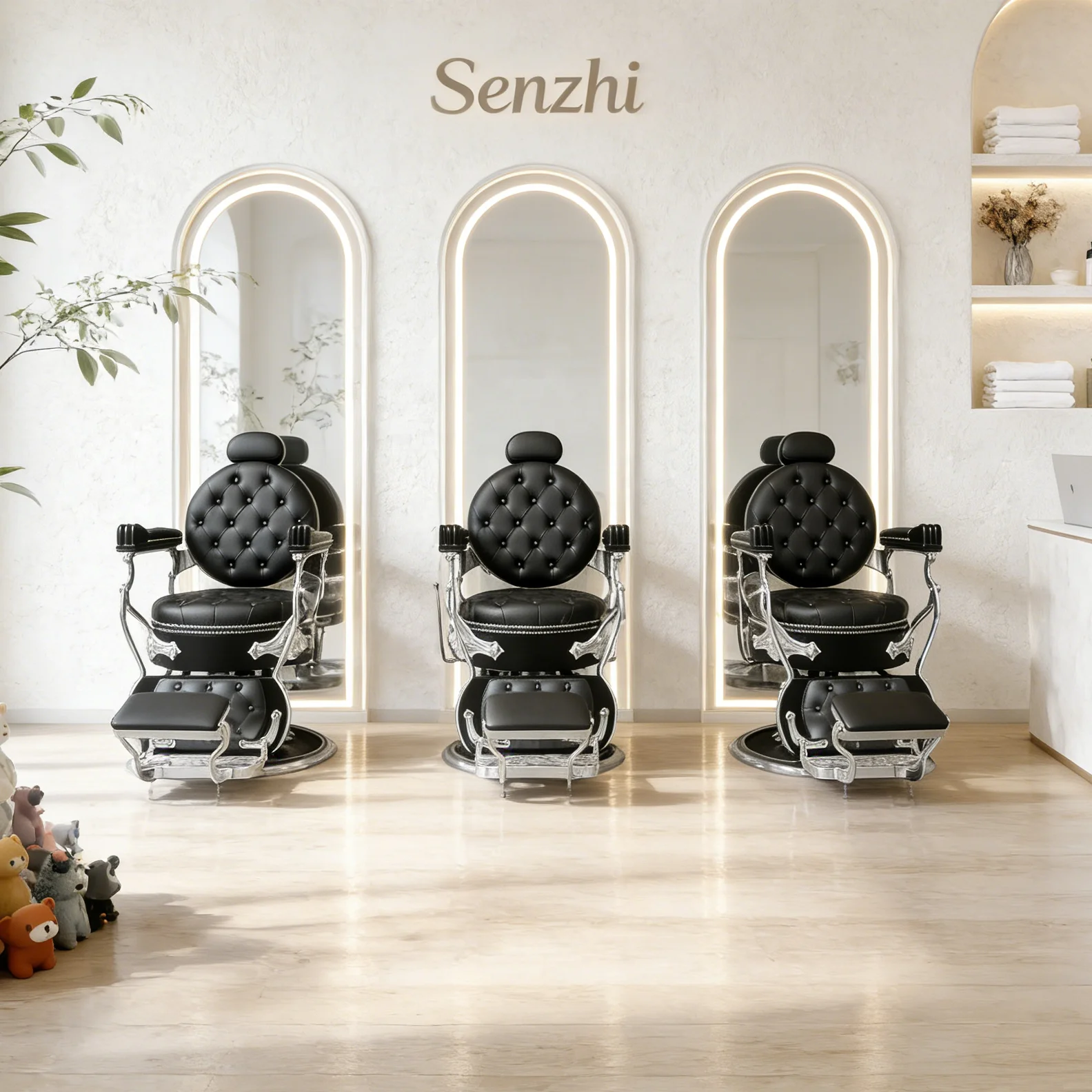 Luxury Hair Salon Hairdressing Chair Barbershop Furniture Round Base Adjustable Height Hydraulic Pump Retro Barber Chair