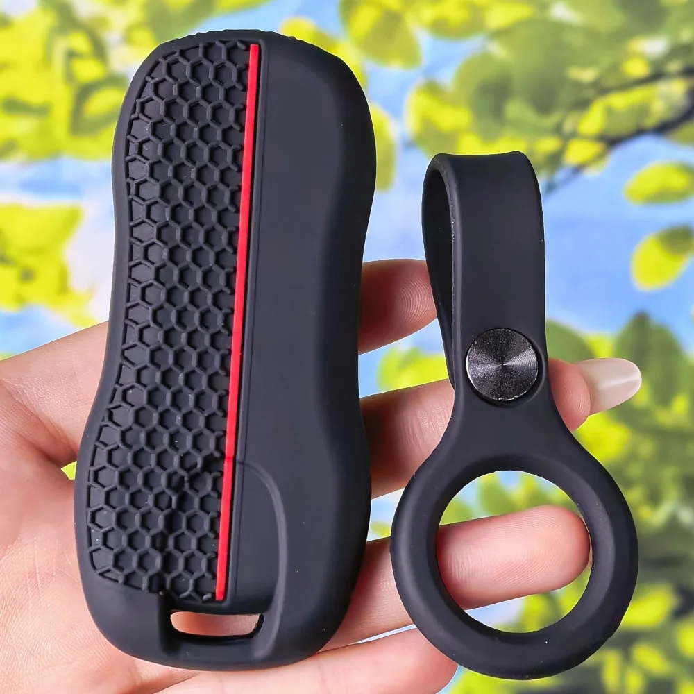 Shock‑Resistant Textured Key Fob Sleeve With Keychain Chain For Porsche Panamera Cayenne 971 911 9YA Macan Boxster