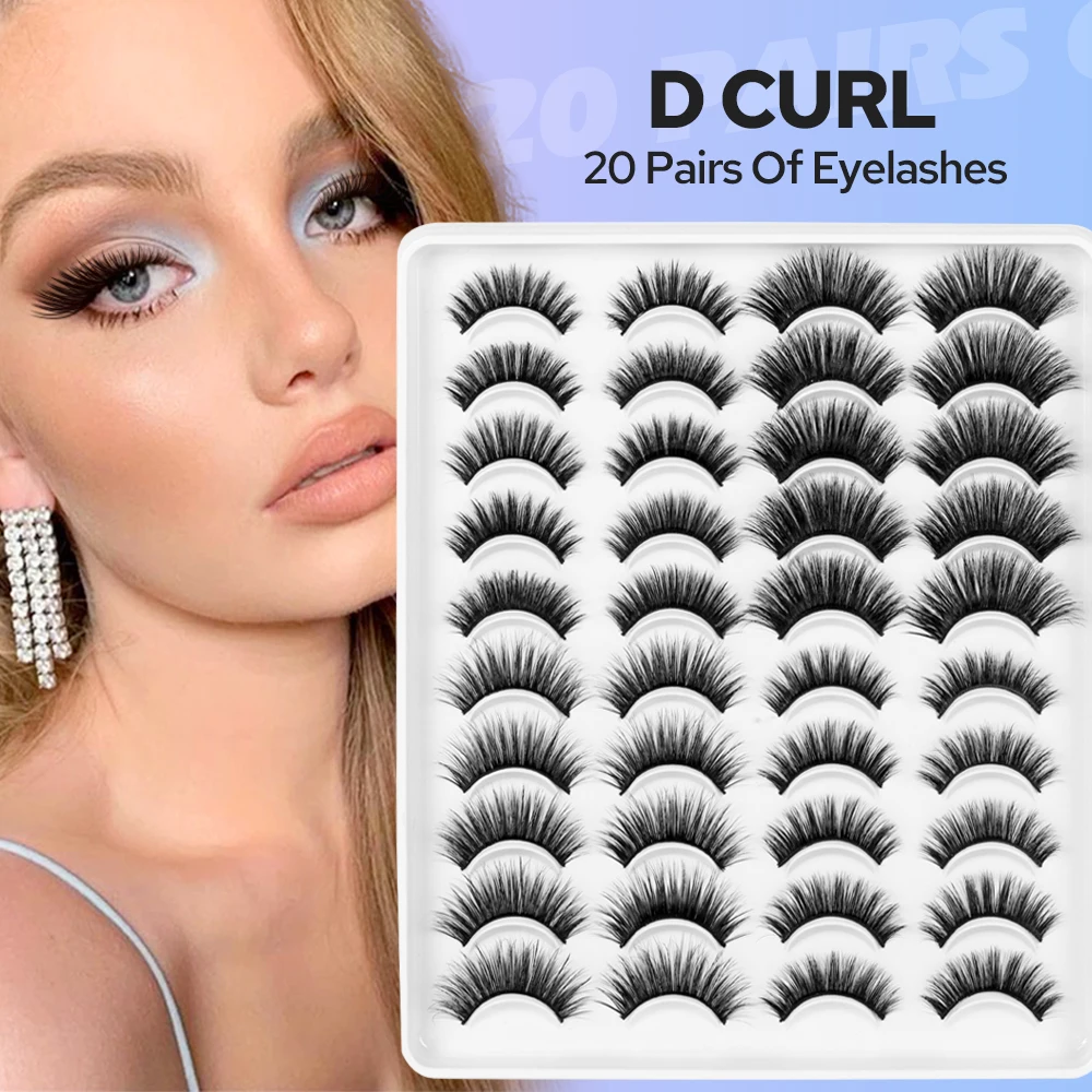 

20 Pairs Faux Lashes 3D Fluffy Mink Strip Lashes Thick Volume Eyelash Extension Natural Soft Handmade False Eyelashes