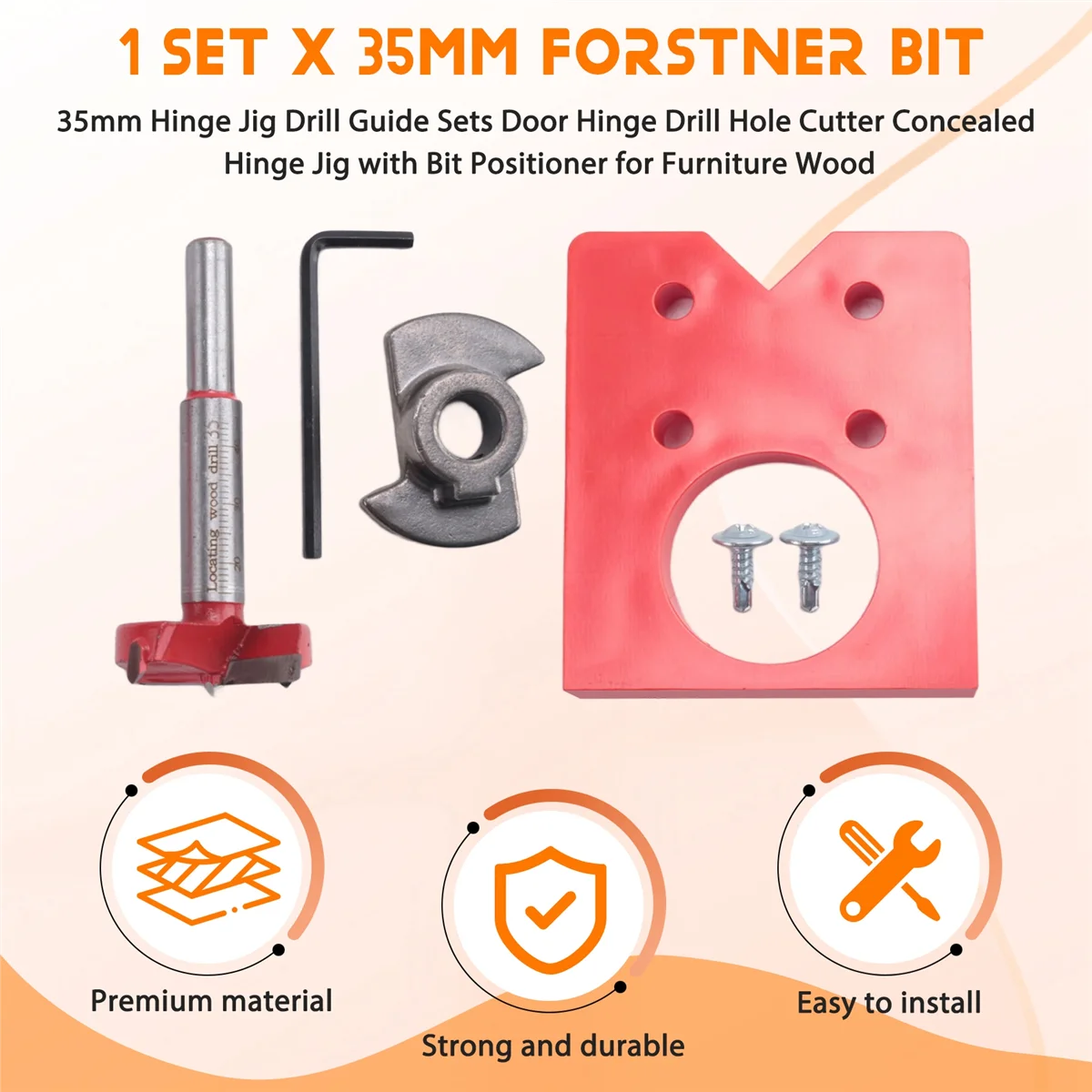 A73P 35mm Hinge Jig Drill Guide Sets Door Hinge Drill Hole Cutter Concealed Hinge Jig with Bit Positioner for Furniture Wood