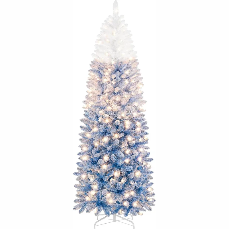 

White and blue falling snow pencil Christmas tree fir hinge simulation gradual change plus light tree Christmas multi-scene deco