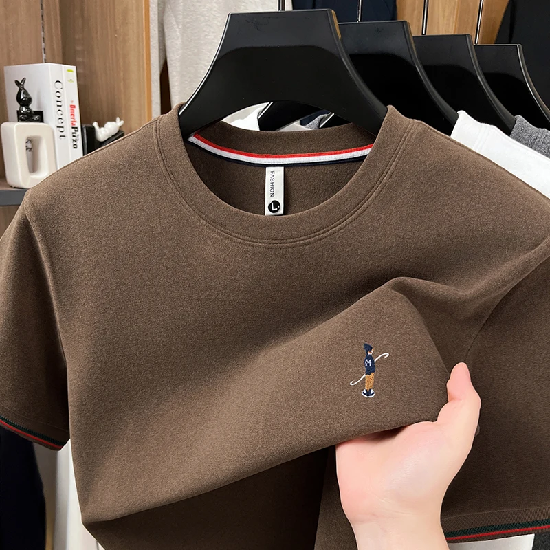 رجل فاخر تي شيرت تي شيرت الصدر التطريز الكورية نمط الصيف جديد الشباب حيوية الترفيه موضة ملابس رجالية قصيرة الأكمام #1