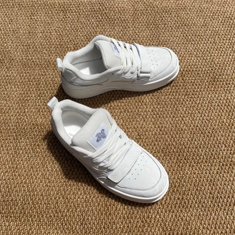 Unisex White Snake Grain Platform Skate Shoes with Thick Sole Height Increasing Large Size Hook And Loop Casual Street Footwear