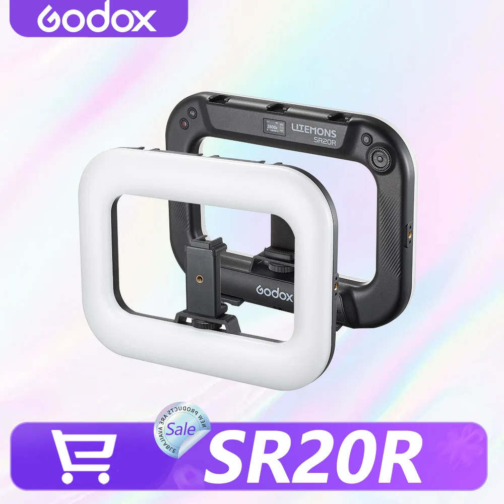 Photography Lighting Kit Godox - Godox SR20R フルカラーLEDパネルライト。スマートフォン用リングライト。Bluetoothで操作可能。Vlog撮影に最適。