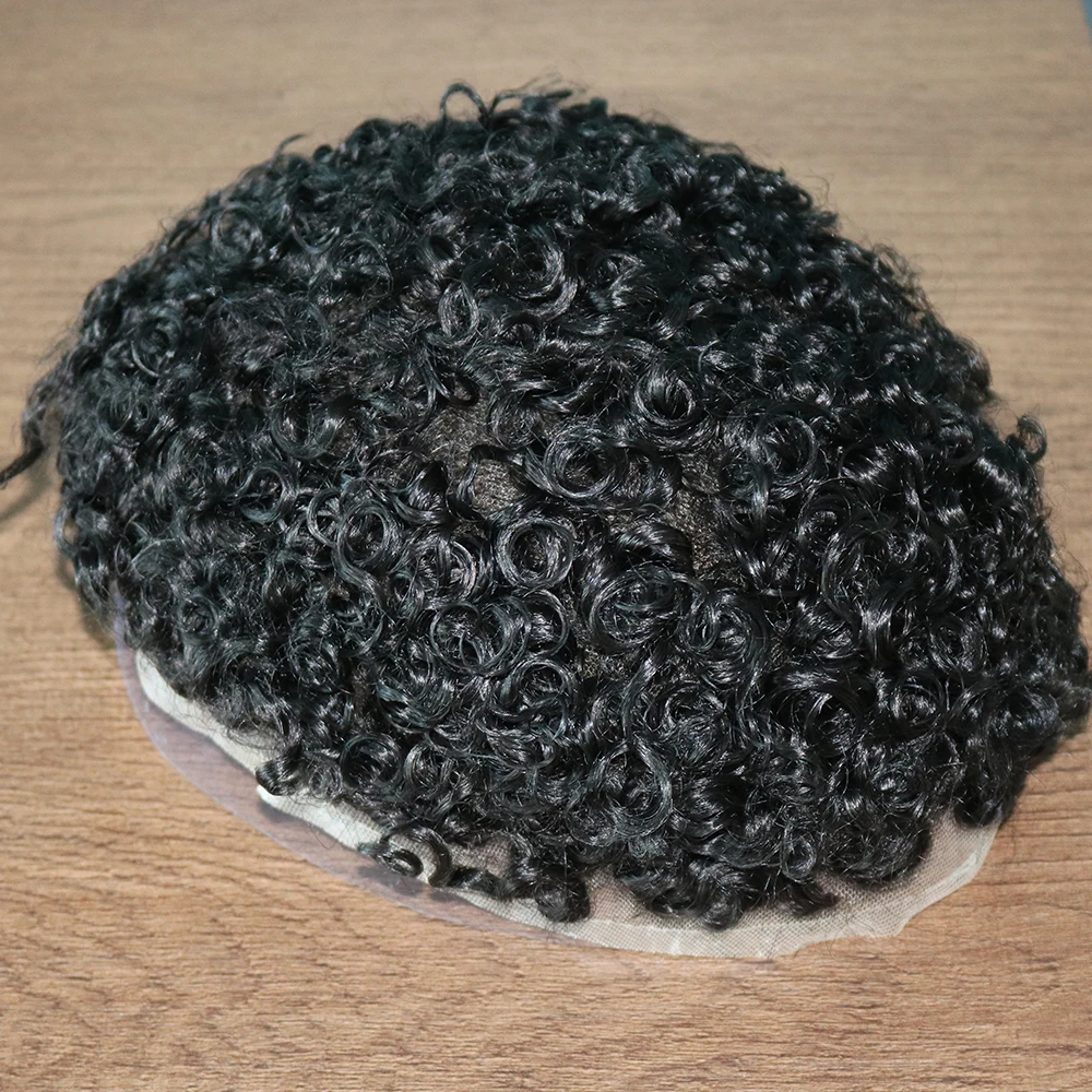 18mm Curly Mens Toupee Natural Hairline Durable Jerry Curl Super Thin Full Pu Base Cheap Male Human Hair Wigs System Prosthesis