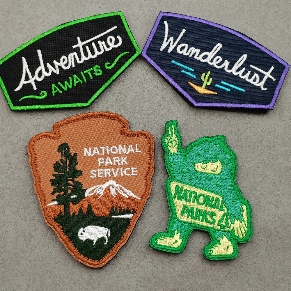 National Parks Green Man Travel Natural Service Funny Clothing Label Applique Patch Travel Nature Adventure Letter Patch For Bag