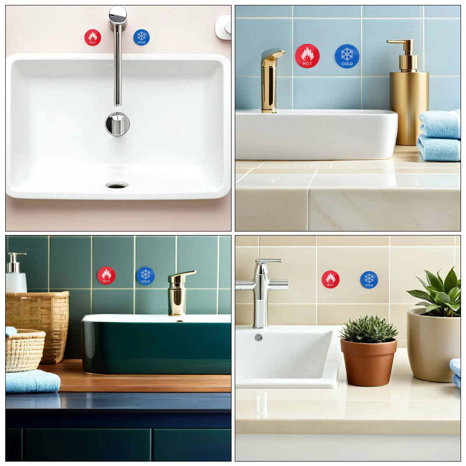 20Pairs Cold Hot Signs Acrylic Self Adhesive Stickers for Bathroom Faucet Hot Cold Water Identification Humidity Resistant