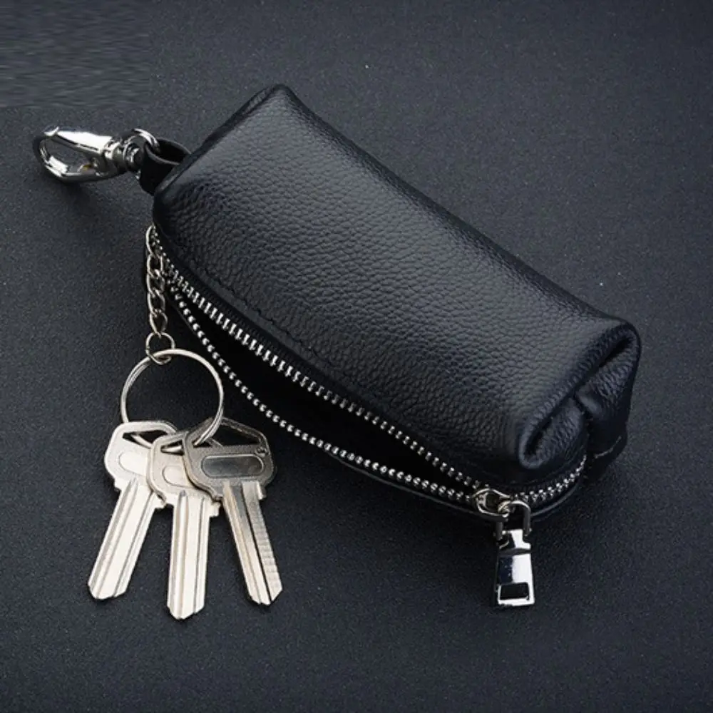 New Genuine Leather Key Bag Mini Multifunction KeyChain Solid Color Small Card Holder