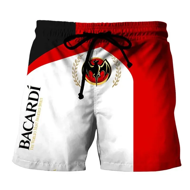 2025 New Men's Quick-drying Shorts, Red Wine BACARDI Printed High-end Comfortable Casual Breathable Sweat-absorbing Shorts