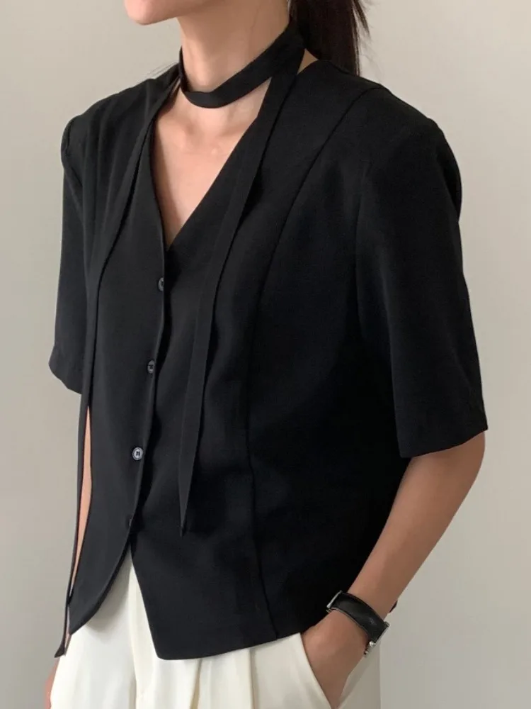 

Ele Chic Women's ort Sve V-Ne Suit Jaet oulder Pads Single Button Ele Aosphere High-End Feeling