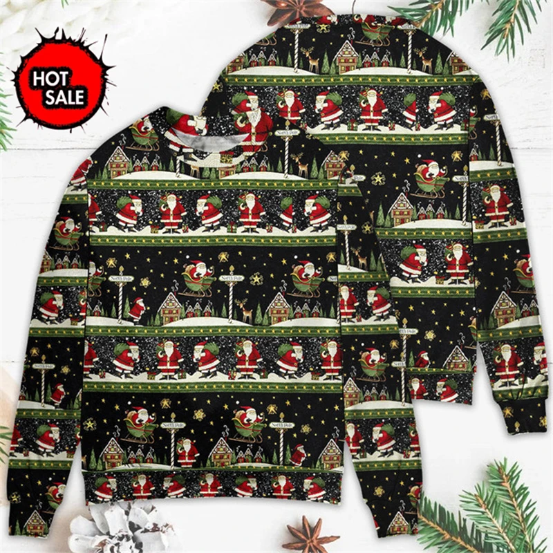 Christmas Santa Claus Cartoon Anime Graffiti Ugly Sweater Snowman 3D Print Harajuku Pullovers Funny Kids Sweatshirt Sweater Tops