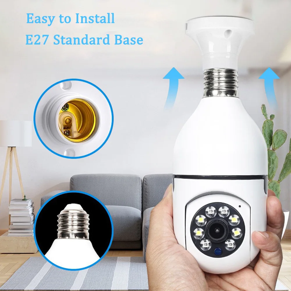 กล้องเฝ้าระวัง E27 2024หลอด LED กล้องหลอดไฟ360 ° ความปลอดภัย WiFi สปอตไลท์ติดตามอัตโนมัติการมองเห็นได้ในเวลากลางคืน Dropshipping