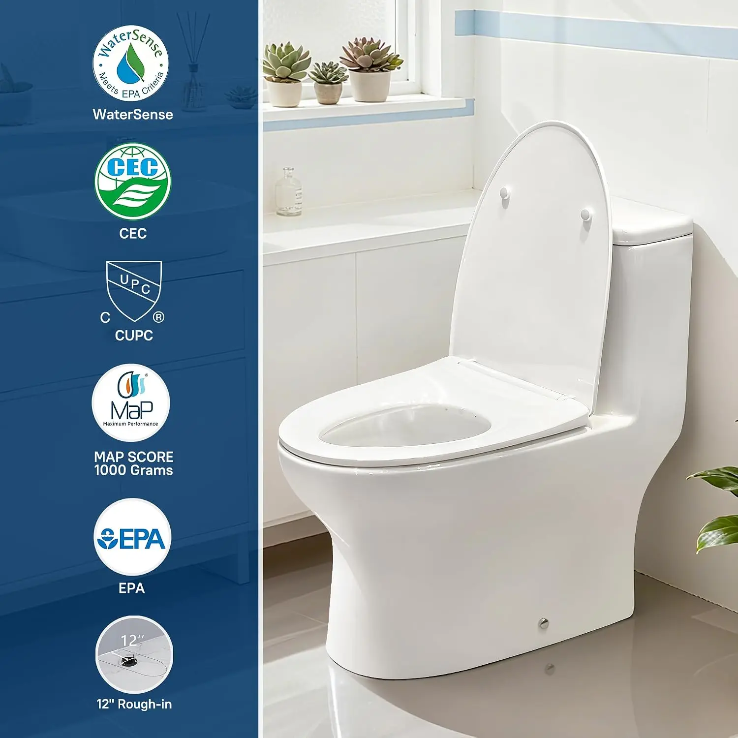W2161RD One-Piece Toilet | Dual Flush 1.0/1.28 GPF and MAP 1000g, Elongated Toilet 12