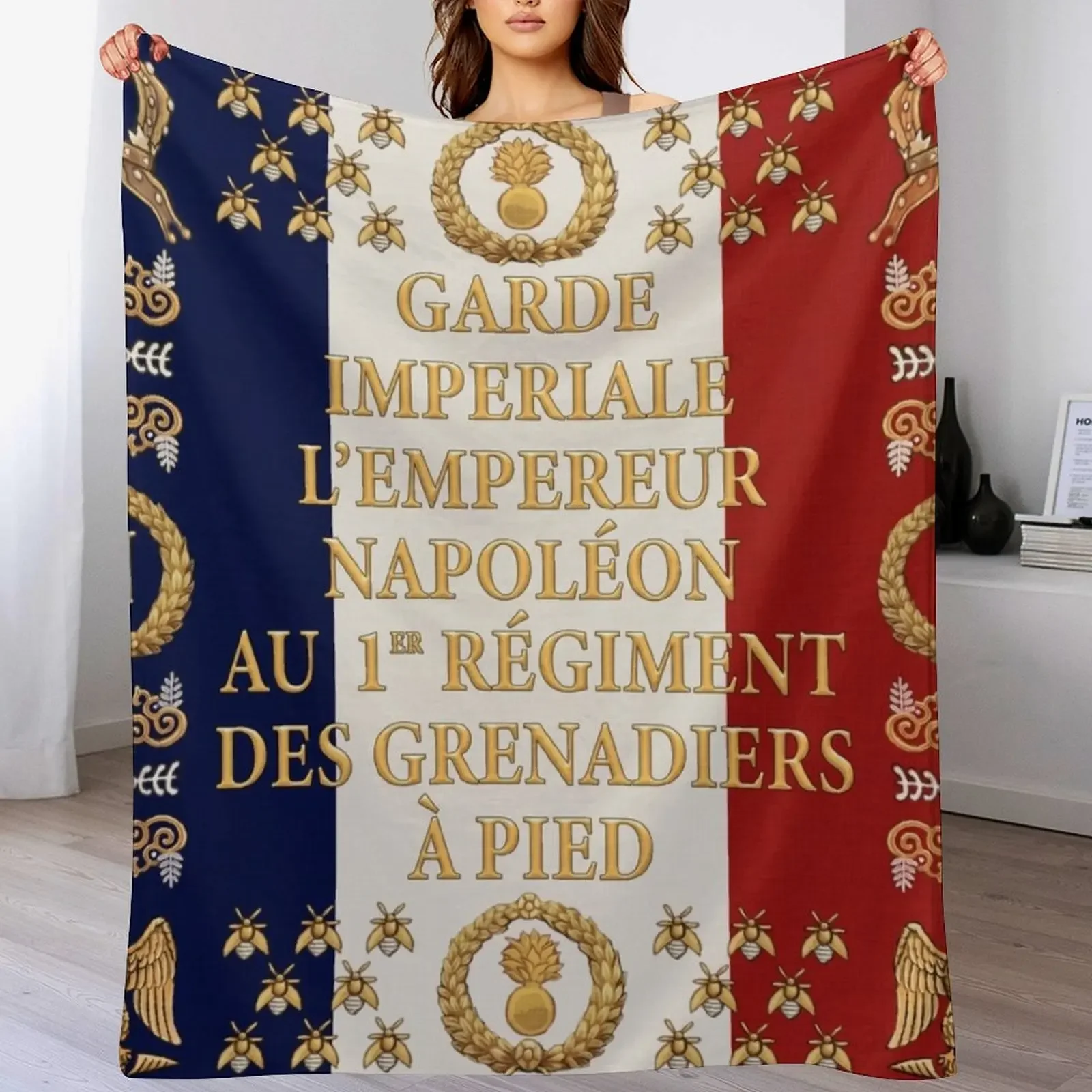 

Napoleonic French 1er Garde Imperiale flag Throw Blanket Cozy Home Blanket Gift for Christmas Holiday