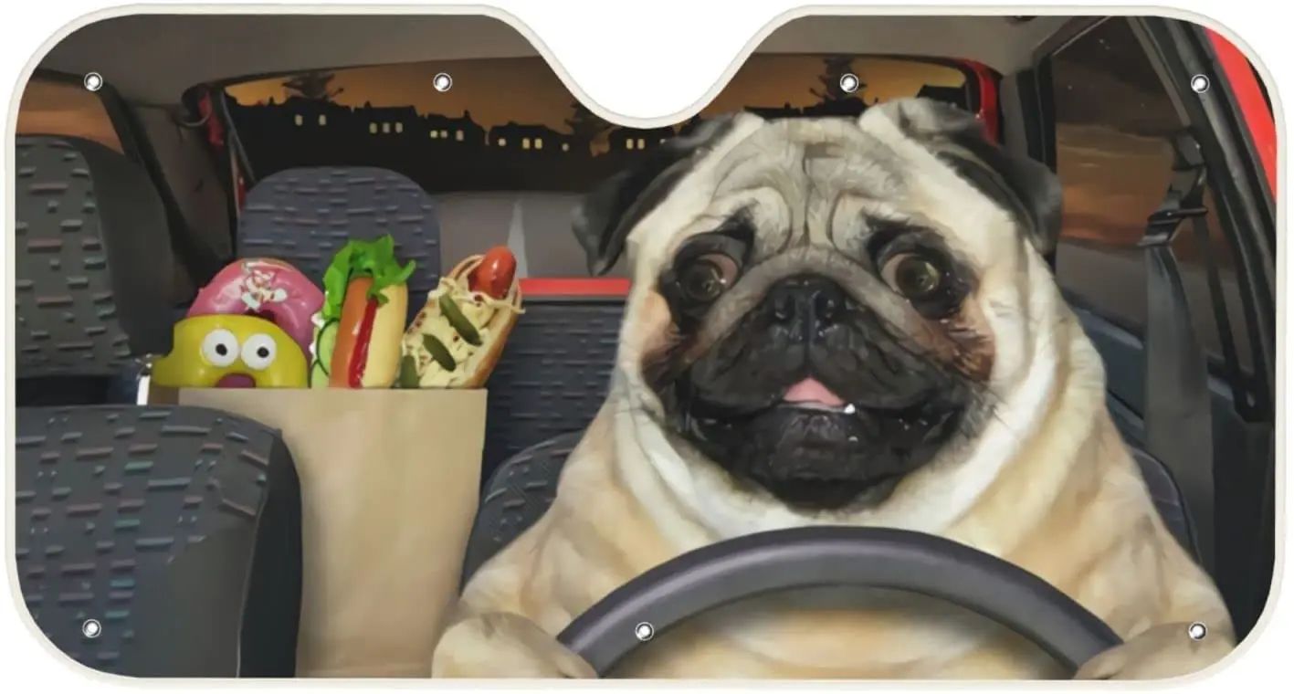 

Sunshade for Car Windshield for Women Windshield Sun Shade Funny Foldable Car Window Shades for Front Window Fun Pug Dog Driving