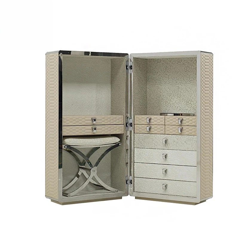 

High-end light luxury creativity, solid wood leather jewelry box villa, bedroom with stool jewelry cabinet