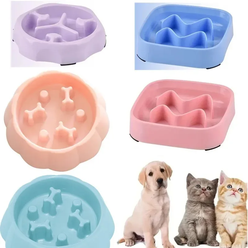 Suministros para mascotas, comedero lento de color, tazón para gato, rompecabezas de plástico anti-ahogo para perro