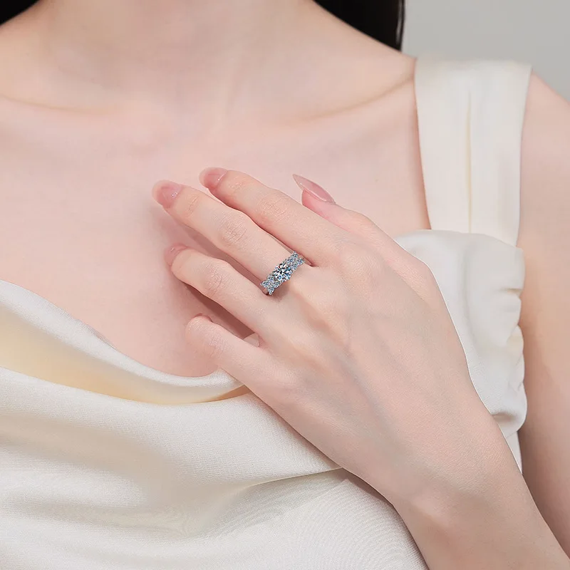 Women Wedding Band 18K White Gold Engagement Rings 1CT VVS D Color Moissanite Diamond PT950 Platinum Girl Friend Valentine's Day