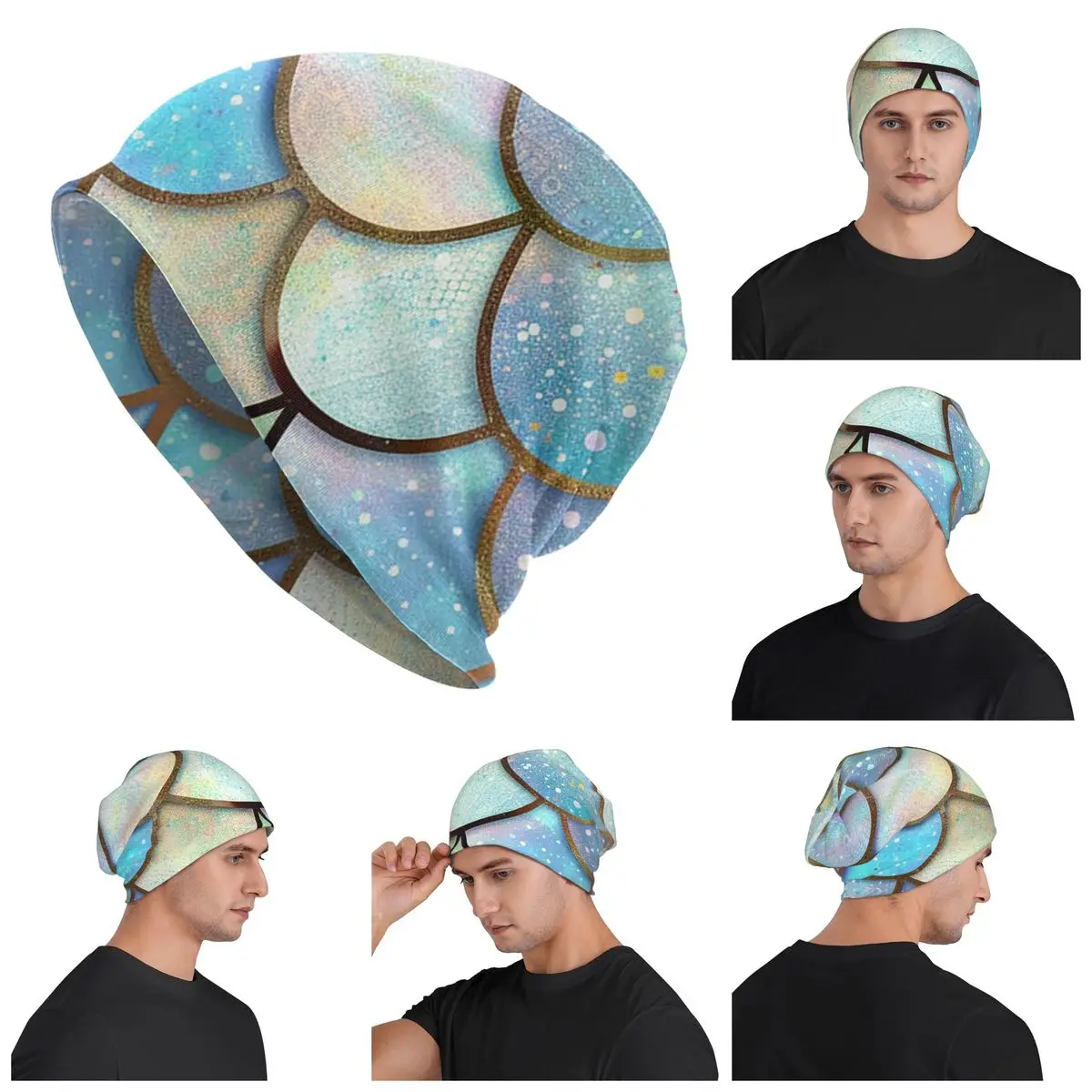Faux Glitter Color Mermaid Scales Pattern Adult Beanies Caps Knitted Bonnet Hat Warm Hip Hop Autumn Winter Outdoor Skullies Hats