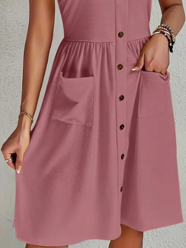 Women Short Sleeve Shirt Dress With Pockets Elegant Dresses Temperament Short Sleeve Skirt 2025 Fashion New Arrival Hot Sale