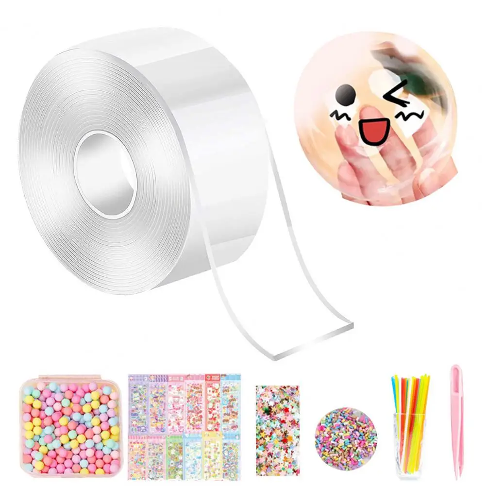 1 Set Creative Nano Tape Bubbles with Color Faux Pearls Tweezers Straws PET Nano Glue Kneading Stickers Toys Child Hand Toy