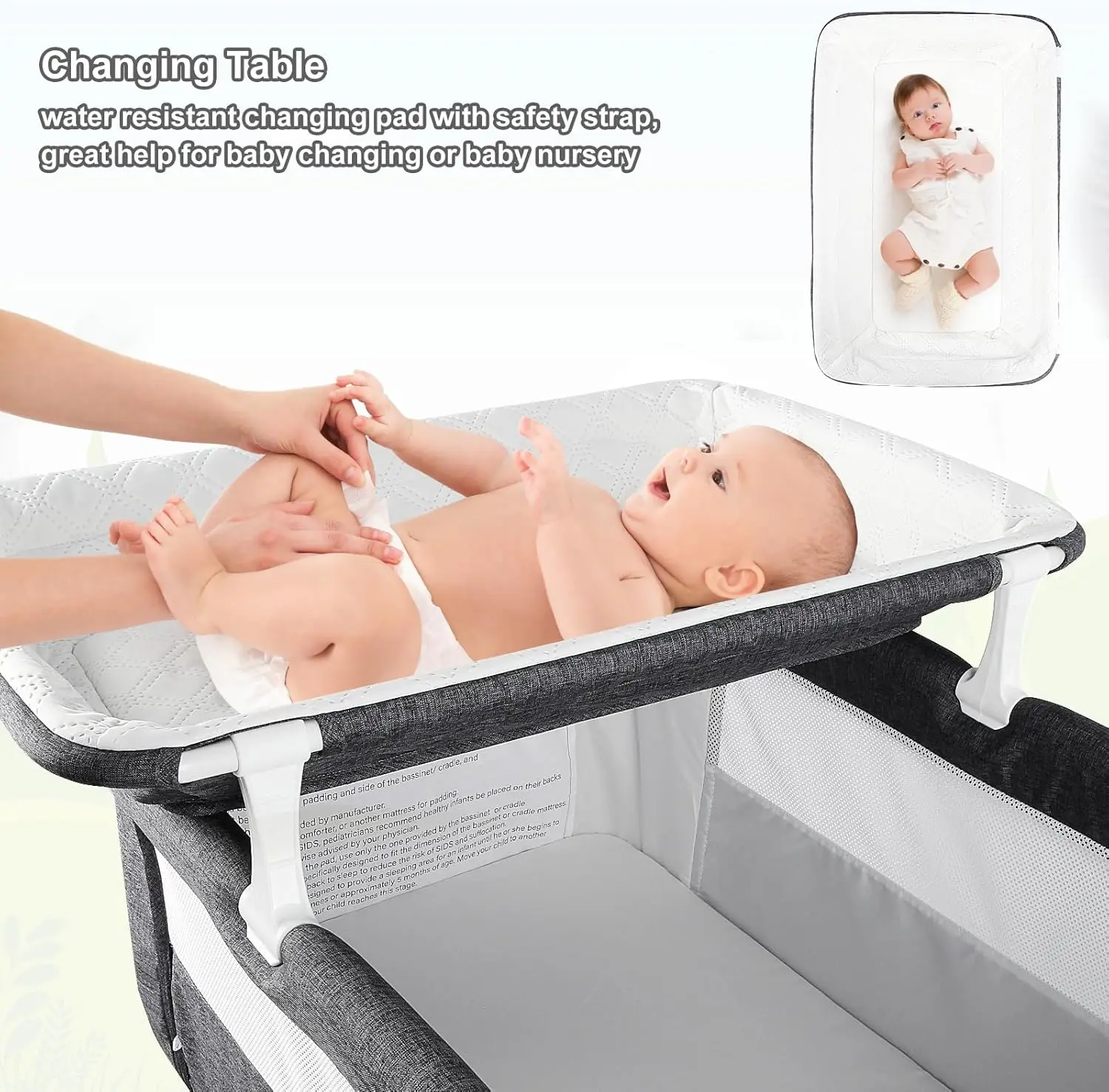 Baby Bassinet Bedside Sleeper with Diaper Changing Station + Mosquito Net + 16gallon Capacity Storage
