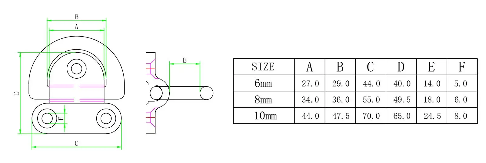 2szt 316 Stal nierdzewna D ring Deck Folding Pad Eye Lashing Tie Down Cleat for Yacht Motor Boat Marine Mirror Polish Cleat — zdjęcie 7