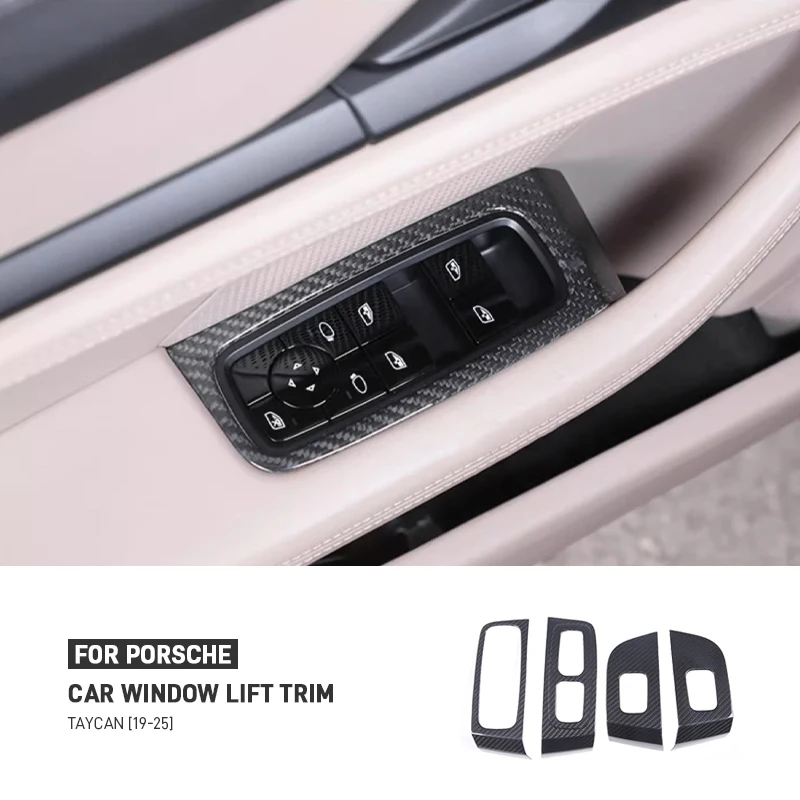 

For Porsche Taycan 2019-2025 Real Dry Carbon Fiber Car Window Lifting Switch Panel Frame Cover Trim Sticker Interior Accessories